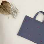 さくらんぼ刺繍のナチュラルレッスンバッグ《受注制作》ブルー