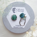 bluegreenレトロボタンピアス/イヤリング