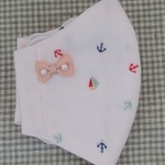 立体 ﾏｽｸ SS ピンクのマリン柄りぼんにパールビーズ付き　ベビー　キッズ