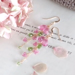 ＊再販＊【14kgf】ピンクトパーズ×ペリドット＊ロングピアス