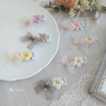 ぷくぷく小花とリボンのベビーヘアクリップ