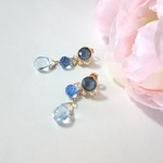 ・ティアドロップガラスとミルキービジューのバックキャッチピアス・ブルー　＃365