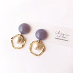 【lilac】ドイツ製カボション × ペンタゴンリング  × コットンパール ピアス／イヤリング