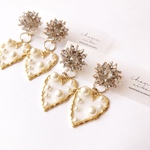《2way》 clear gray beads cabochon × pearl heart charm pierce／ earring
