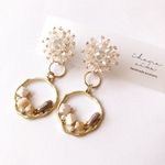 【purple】《2way》 clear beads cabochon × stone charm pierce／ earring