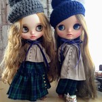 お揃いコーデセット　カフェオレ×ネイビーチェック＊22cmdoll