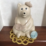 しろくま貯金箱　ベレー帽&バッグ(ベージュ)