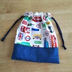 送料込【在庫限り】.*･ﾟ18×20.*･ﾟ車×デニム調切り替え  きんちゃく袋(小)