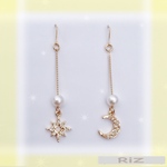 月×星　チェーンパール　ピアス　◇イヤリング可能