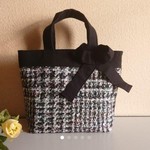 M☆トートバッグ  ループツィード カラフルチェック リボン付き