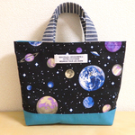 ＊受注製作＊宇宙柄とグリーン帆布の小さなトートバッグ