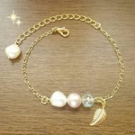淡水パールとオーロラクォーツのシンプルな大人ブレスレット＊ゴールド.特別な日.プレゼント.ギフトラッピング