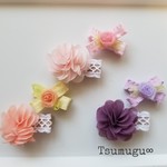 2つセット♡シフォンフラワーとミニバラのベビーヘアクリップ♡ピンク