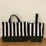 【decouco様】ストライプ×カーキのレッスンバッグとうわぐつ入れ