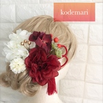 卒業式に…紅白ダリアの髪飾り○ヘッドドレス8点セット○振袖や袴に！