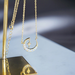 【Sterling silver 925】Crescent Moon Dangling Tiny Cross Necklace