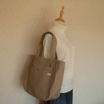 【たっぷり収納*デイリートート*肩掛け】*グレージュ帆布*