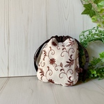 ブラウン刺繍の巾着✿　 ミニサイズ