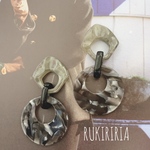 RUKIRIRIA #429 ブルーグレー×ブラックチェーンピアス  大ぶりピアス 大ぶりイヤリング 
