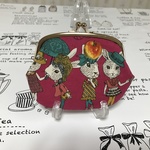 がま口親子財布　ジョリーポム　アニマルボーダー（ピンク）
