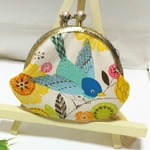 北欧風 鳥・花柄＊パール飾り付きがま口財布①