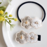   【再販】[2個セットがお得][親子お揃い]お花刺繍のヘアクリップ・ヘアゴム 