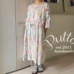 『受注生産』コットン・シャーベットカラーの水風船プリント・ふんわりギャザーワンピース・7分袖・ポケット付き