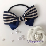 パピヨンリボンのヘアゴム♡逆カラー♡ネイビーストライプ♡再販2