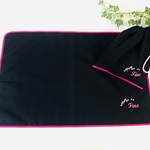 『Fine！』応援メッセージ入り　40×60ランチョンマット＆巾着袋 英字　★ベージュ刺繍 給食セット　ネイビー無地　 高学年  女の子　縁どり