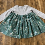SALE100㎝グレーT×花柄グリーン系スカート 切替ワンピース