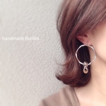 no.598 シルバーうねりフープ×シルバーチェーン　ピアス イヤリング