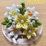 つまみ細工、水仙2ウェイクリップ