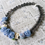 レース編み＊お花のネックレス(青バラ、小花)