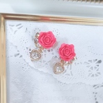 ピンク薔薇ビジュー×ハートジルコニアチャーム★ピアス/イヤリング