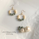 ☆フープピアス／イヤリング☆グリーン×ゴールド☆