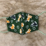 大人用マスク　２２ 布マスク　緑に柴犬　× ドット　ハンドメイド