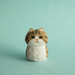 木彫り人形　ねこ　ベージュシマ×白　 [MWF-037]