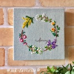 🌿春を彩る木々の花リース・手刺繍ファブリックパネル（インテリア）