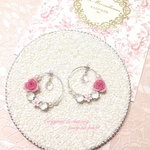 ピンク🌹ビジューと♡スワロフスキーの中型フープ♡チェーンアクセサリー(ローズ中サイズ)