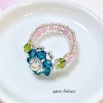スワロフスキーリング《お花一輪》ブルーの指輪【ビーズアクセサリー】ビーズリング