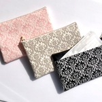 外ポケット付き立体マスクポーチ❤️ダマスク柄　ラミネート生地　レザーとクリア生地　20cmファスナー