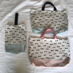 akinnkosr様オーダー品☆水色しましま×リボン柄レッスンバッグ上履き入れ3点