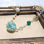 ≪ハンドメイド　ネックレス　フラワーガーデン　ブルーグリーン　ガラス製　≫