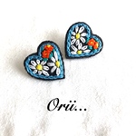 【中】デニムハート花柄刺繍ピアス/イヤリング