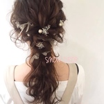 🎀オーガンジーリボン🎀パール＆かすみ草(プリザーブドフラワー)ピンset♡