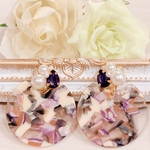 ラベンダーカラー♡マーブルカラープレート　ビジューピアス　イヤリング