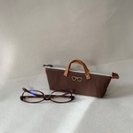 《受注製作》めがねバッグ●茶　イニシャル刻印（メガネケース／ペンケース）
