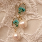 押し花×淡水パールピアス(イヤリング)