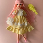 リカちゃん服　ダブルレースドレス（イエロー）