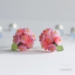 鮮やか紫陽花の一粒イヤリング／ピアス（紅）